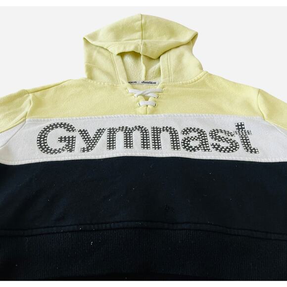 JUSTICE ACTIVE CROPPED LONG SLEEVE GYMNAST HOODIE, GIRLS, 6/7-YELLOW BLACK WHITE - Picture 4 of 10